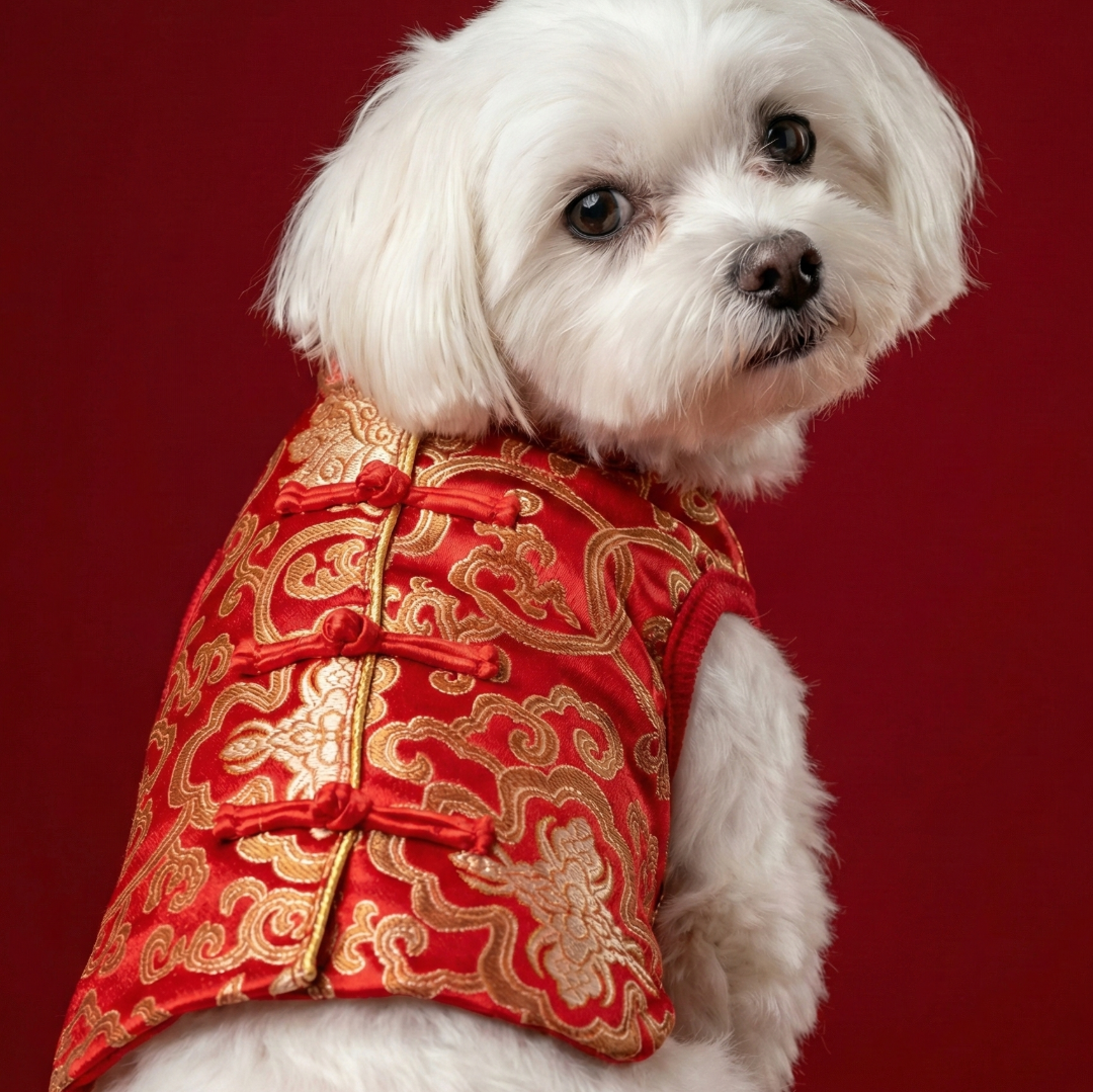 S640RD  金邊織錦賀年衫 - 紅色 Algy Chinese Style Dog Clothes - Red