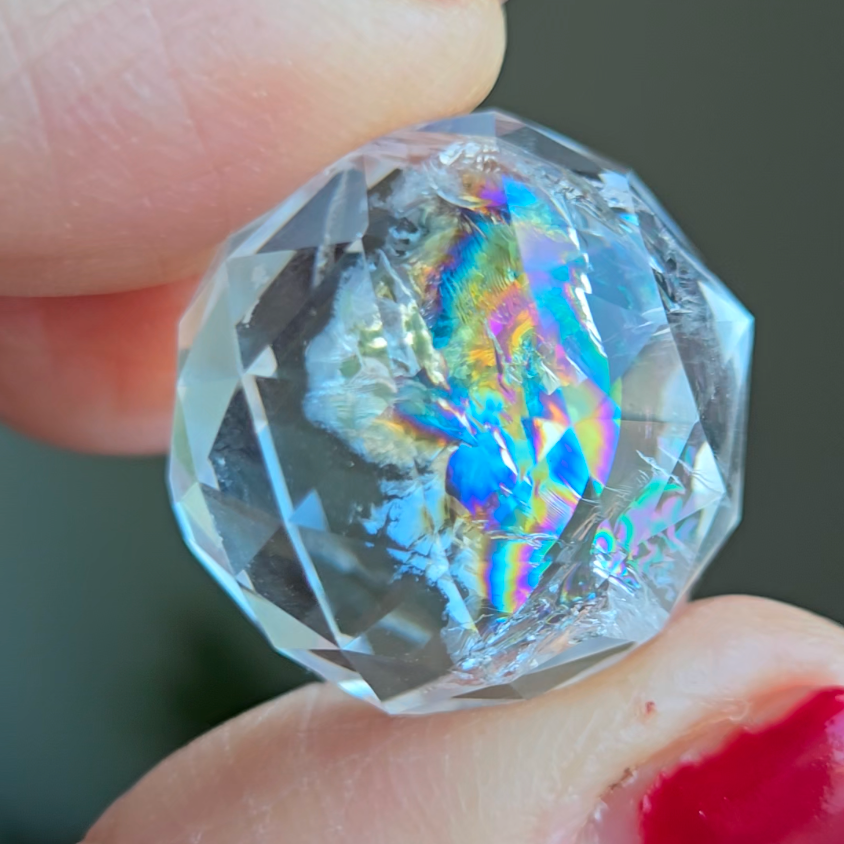 Rainbow faceted clear quartz sphere - CQ233