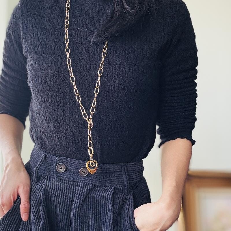 Retro Heart Pendant Extra Long Necklace / Waist - Chain (MT2273)