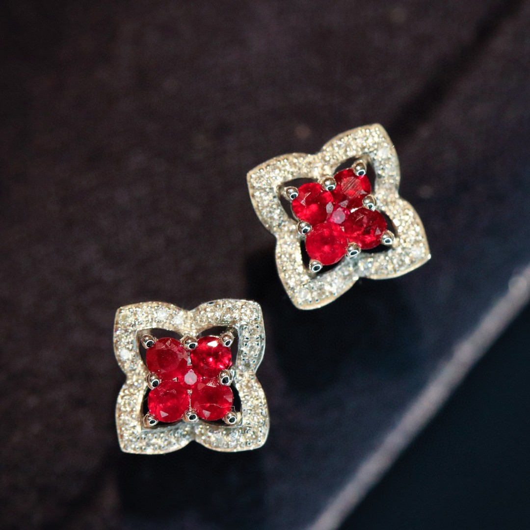 18K Ruby Diamond Earrings 