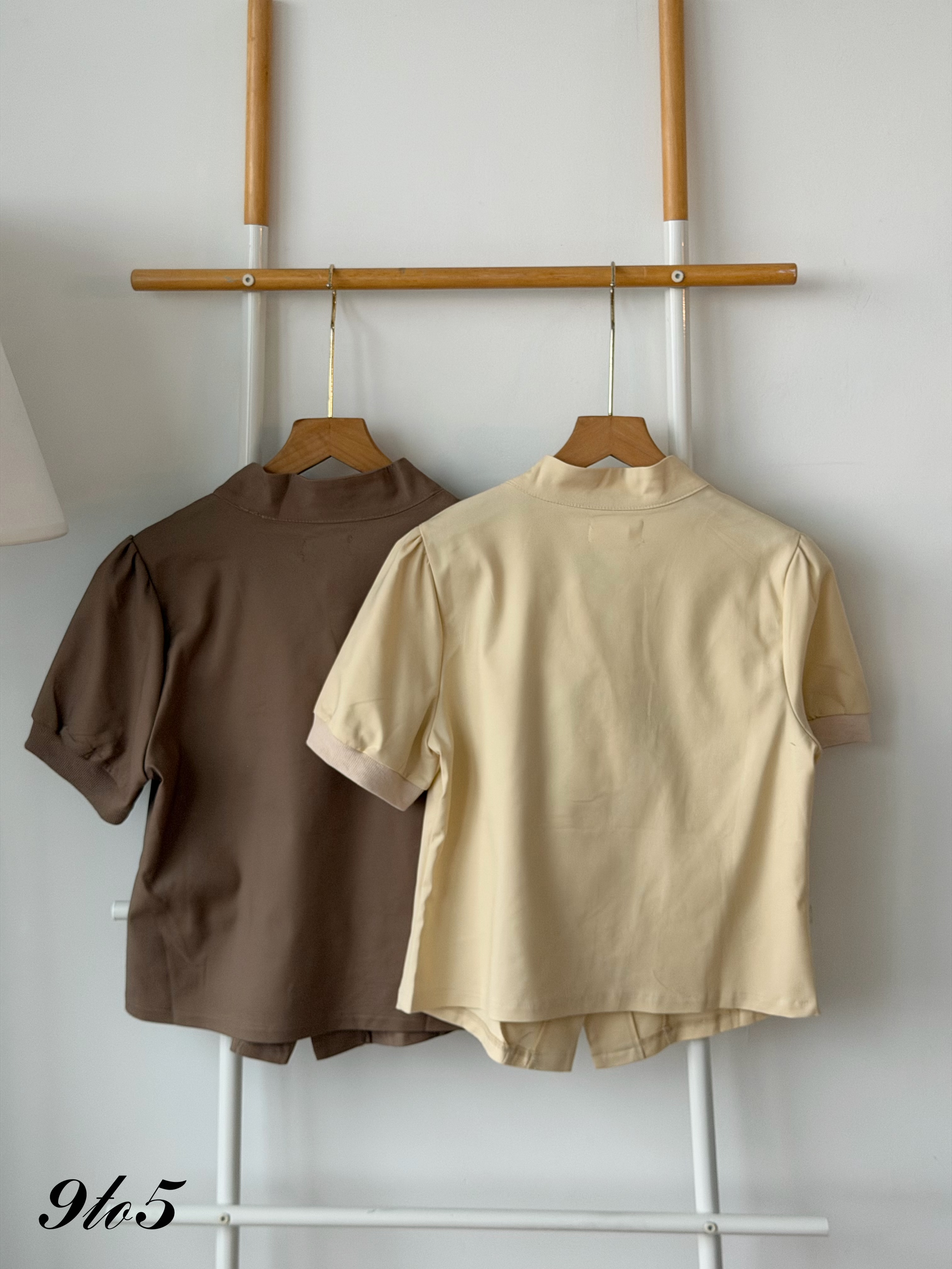 T4473 Puff Sleeve Diamond Neck Blouse - 3 Colors 