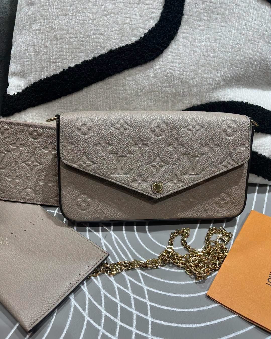 LV Felicie Pochette  三合一 M68697 米色牛皮壓紋斜背鏈條肩背包 100%Authentic,98%new ✅chain✅dust bag ✅box 