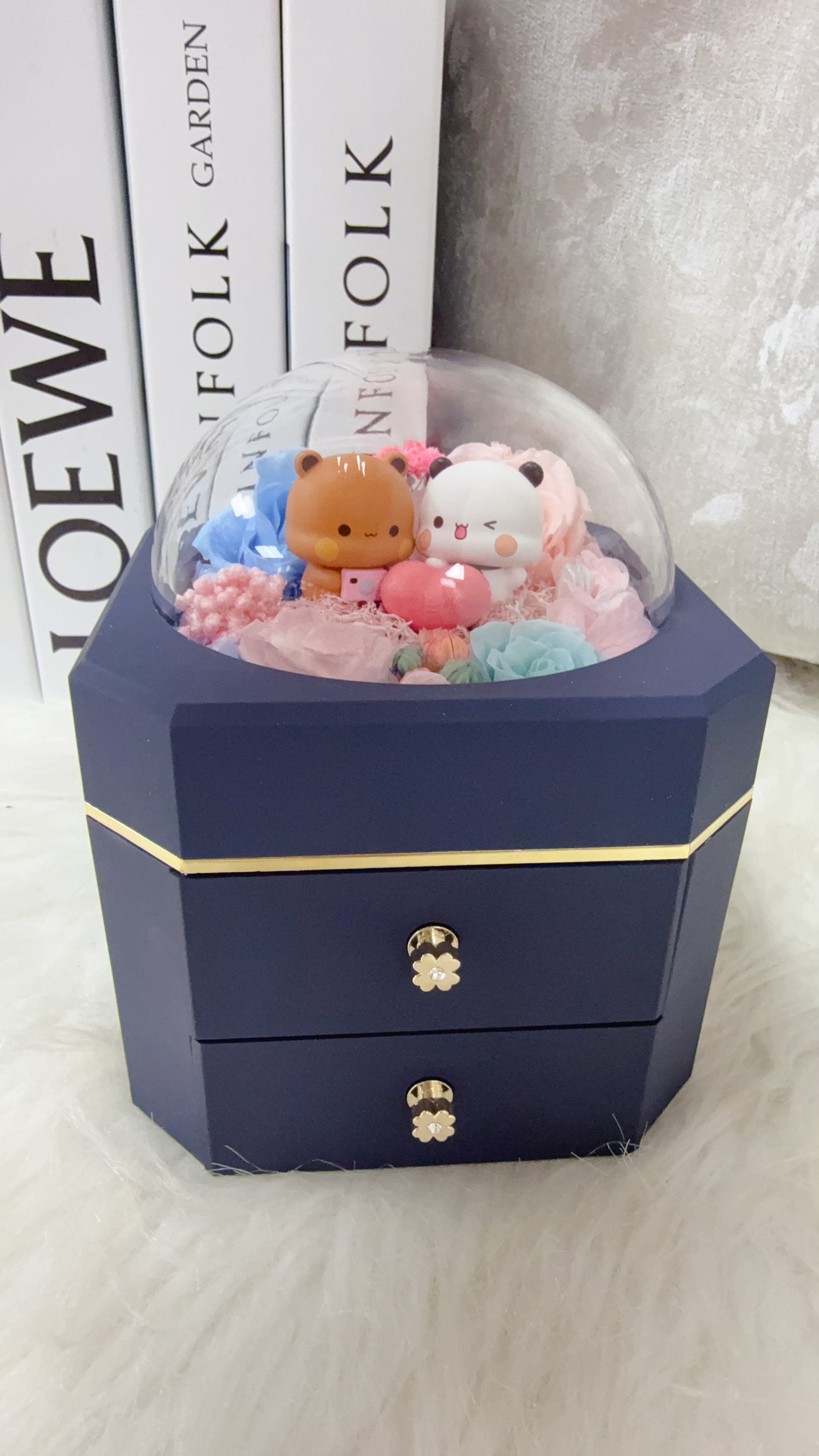 一二布布心形永生花飾物盒