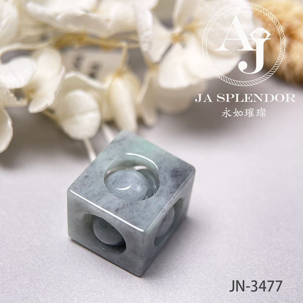 JN-3474/77/83 天然翡翠A玉 烏鷄飄綠招財進寶骰子吊墜