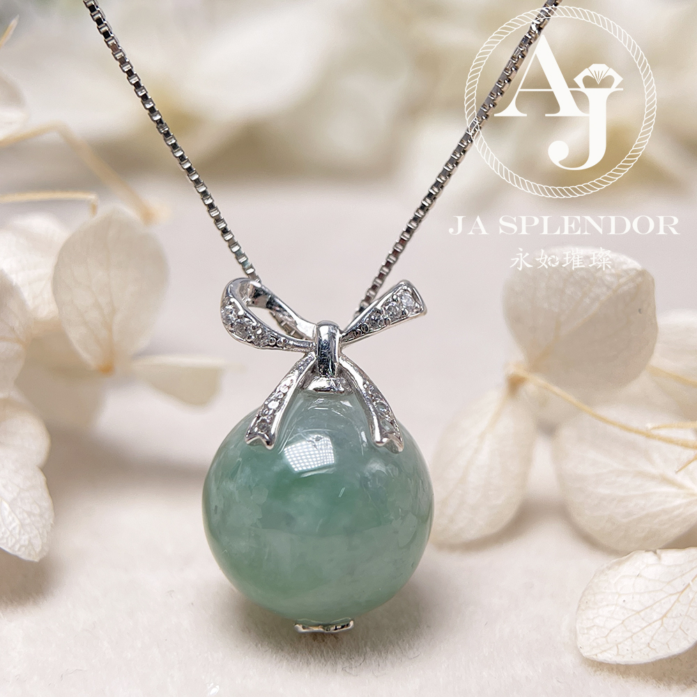 FBG26-H06 天然翡翠A玉 果綠13mm圓珠純銀蝴蝶吊墜 (送鈦鋼項鏈) 