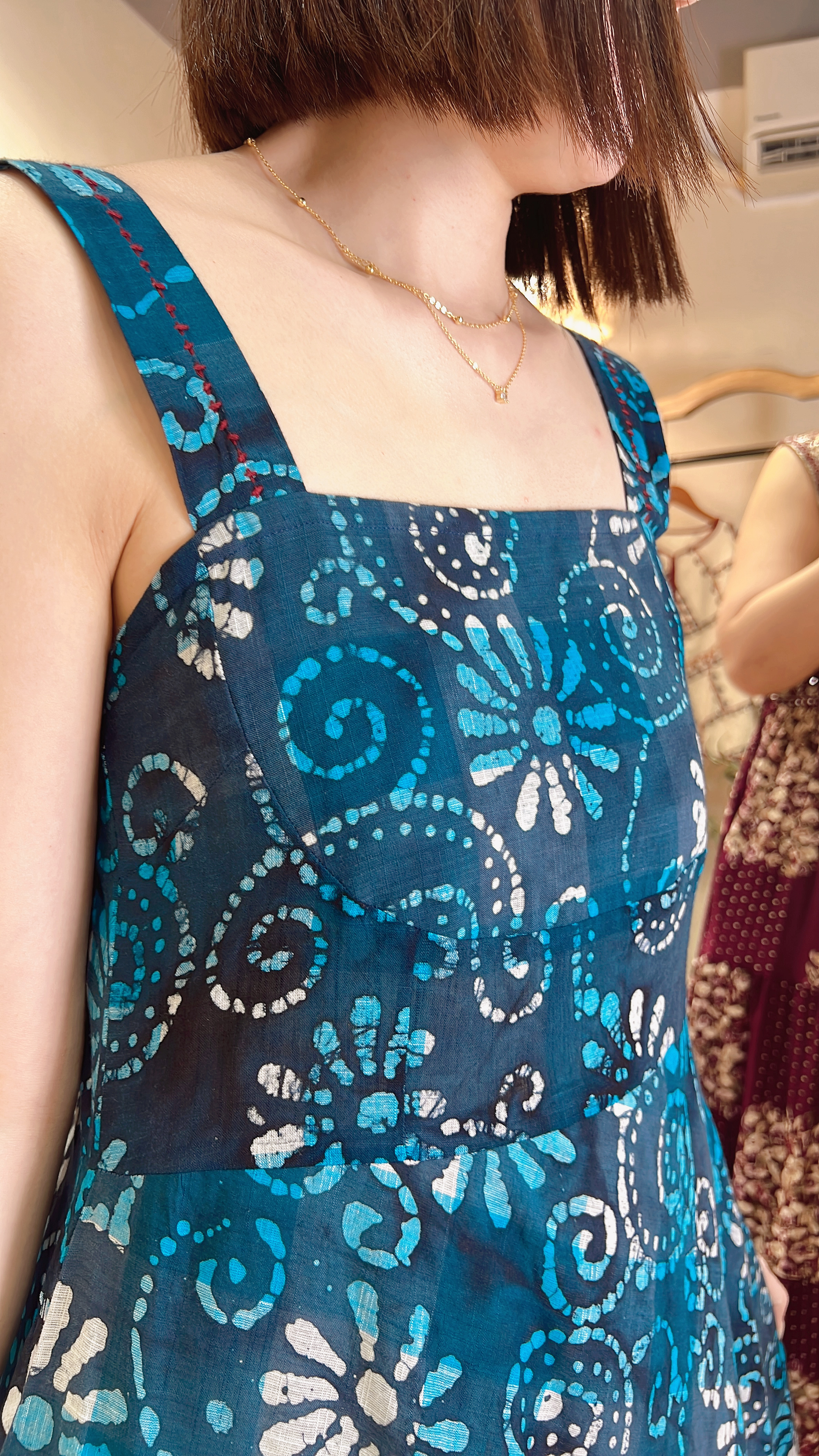 1978 Blue theme Square Neck Sleeveless OP 46.5" Twin Pocket