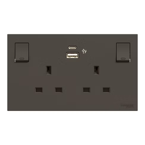 施耐德 奐然AvatarOn C 石墨灰 13A孖蘇有掣連Type A+C USB 插座