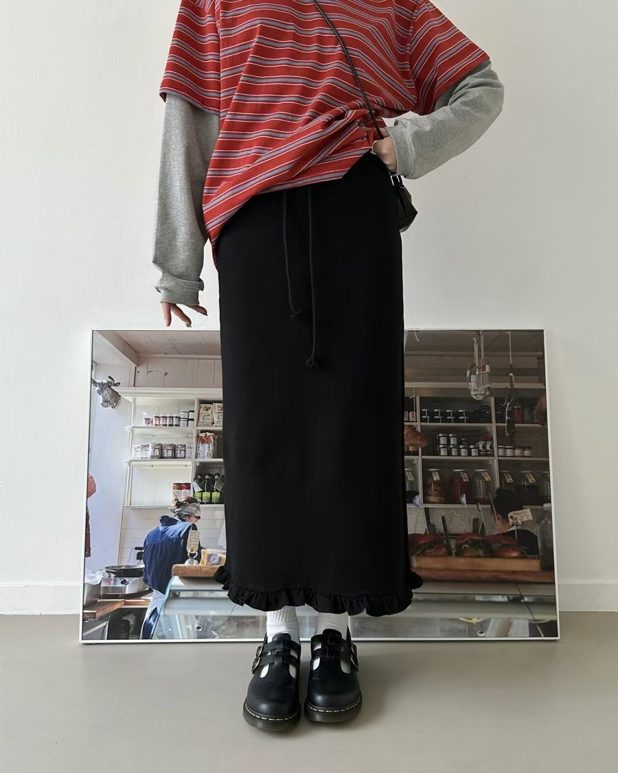 221627 ruffle 腳後開叉長裙