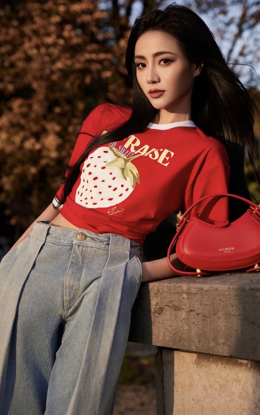 BALMAIN PRINT CROP T-SHIRT