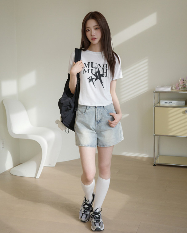 MuahMuah LIGHTNING CROP HALF T-SHIRT