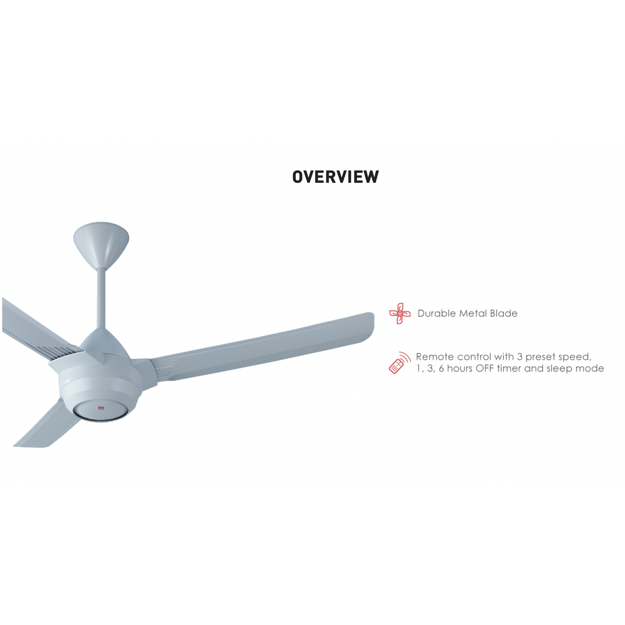 KDK 56" 3-Blade Remote Ceiling Fan K14XF-GY (Grey)