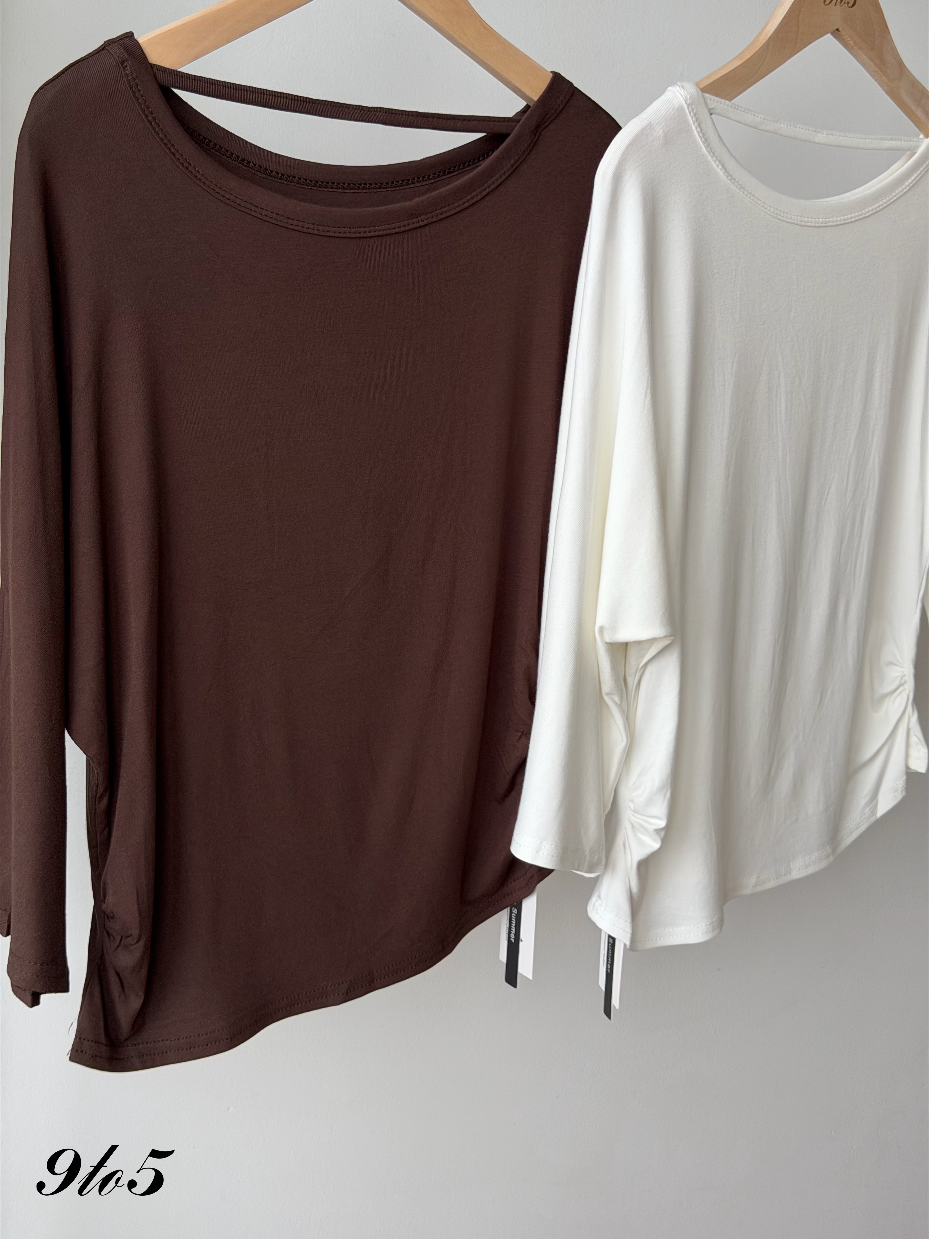 T4541 Irregular Sleeve Side Ruched Top - 4 Colors 