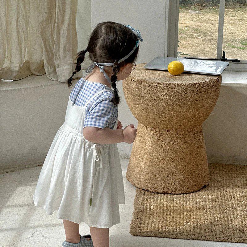 兒童藍白格紋連衣裙套裝YZ25231