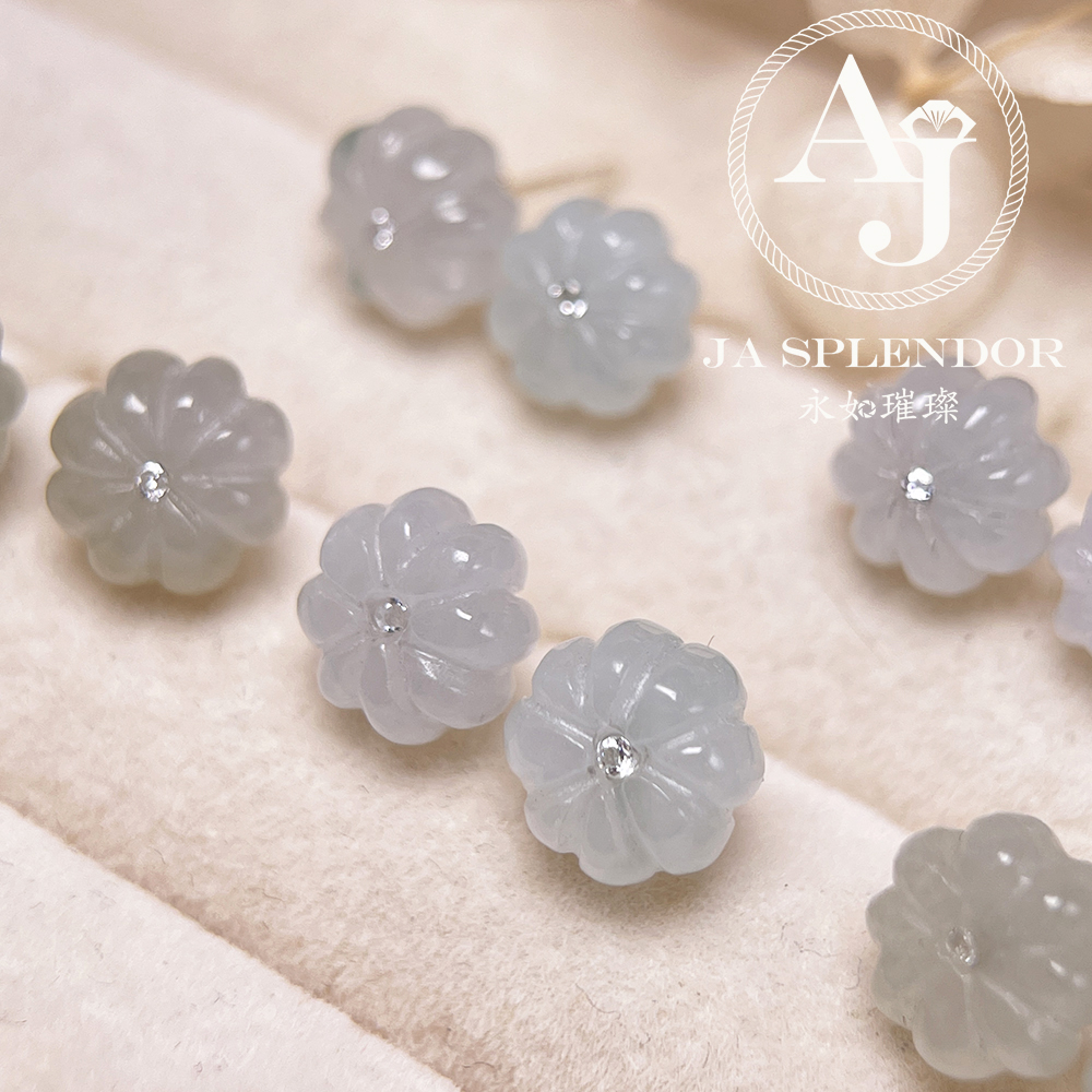 FBG26-H05 天然翡翠A玉 冰花綻放純銀耳釘