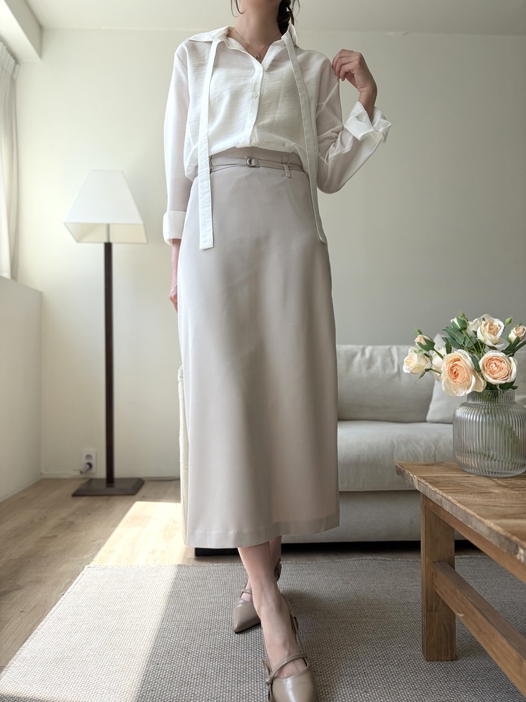Colette Layered Belted Skirt (Light Beige)