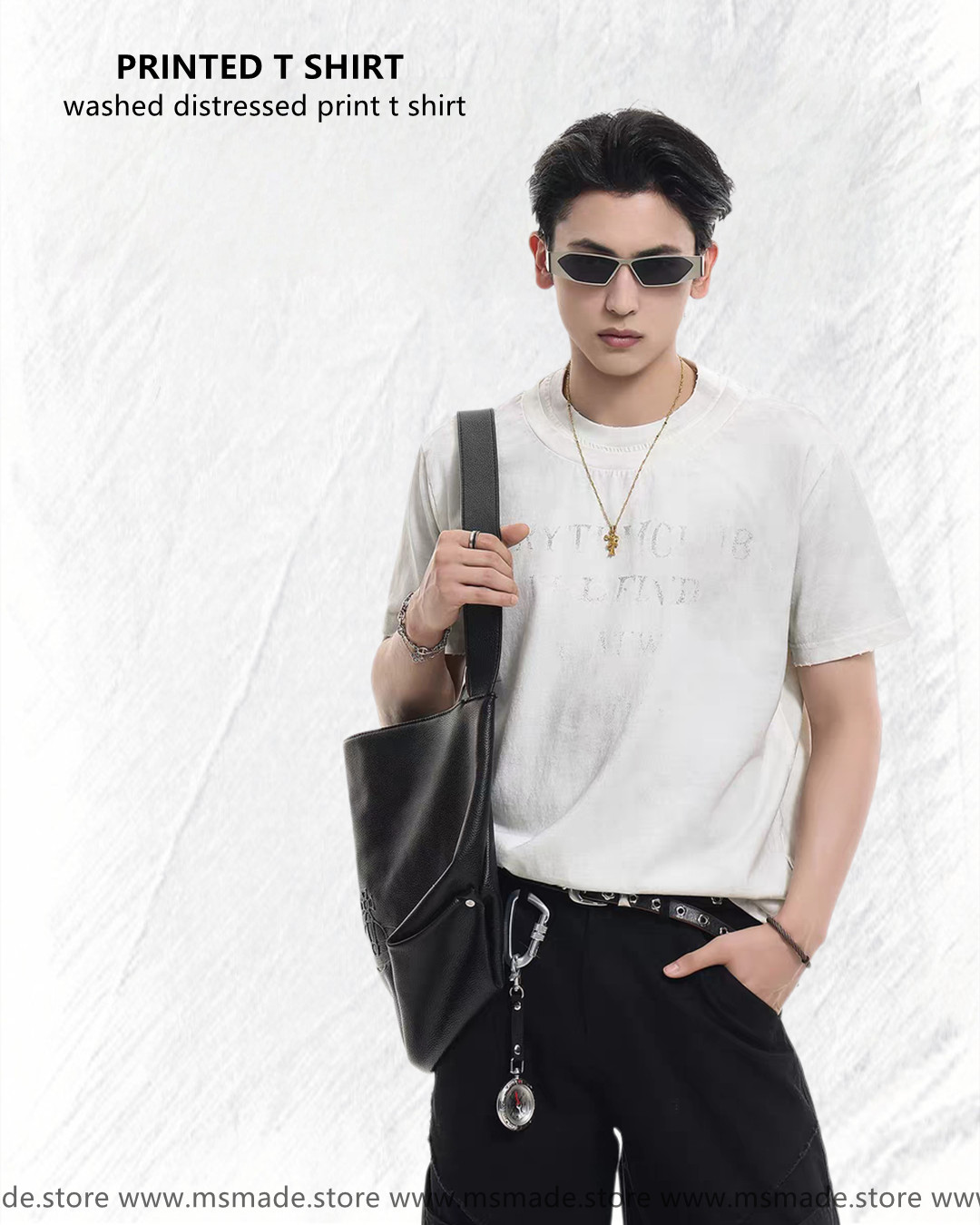 M27437洗水破邊印花T恤