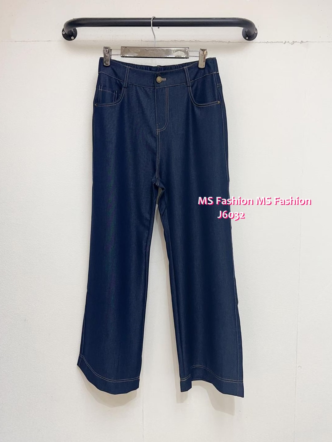 J6032 韓國🇰🇷輕薄牛仔色布料闊筒褲