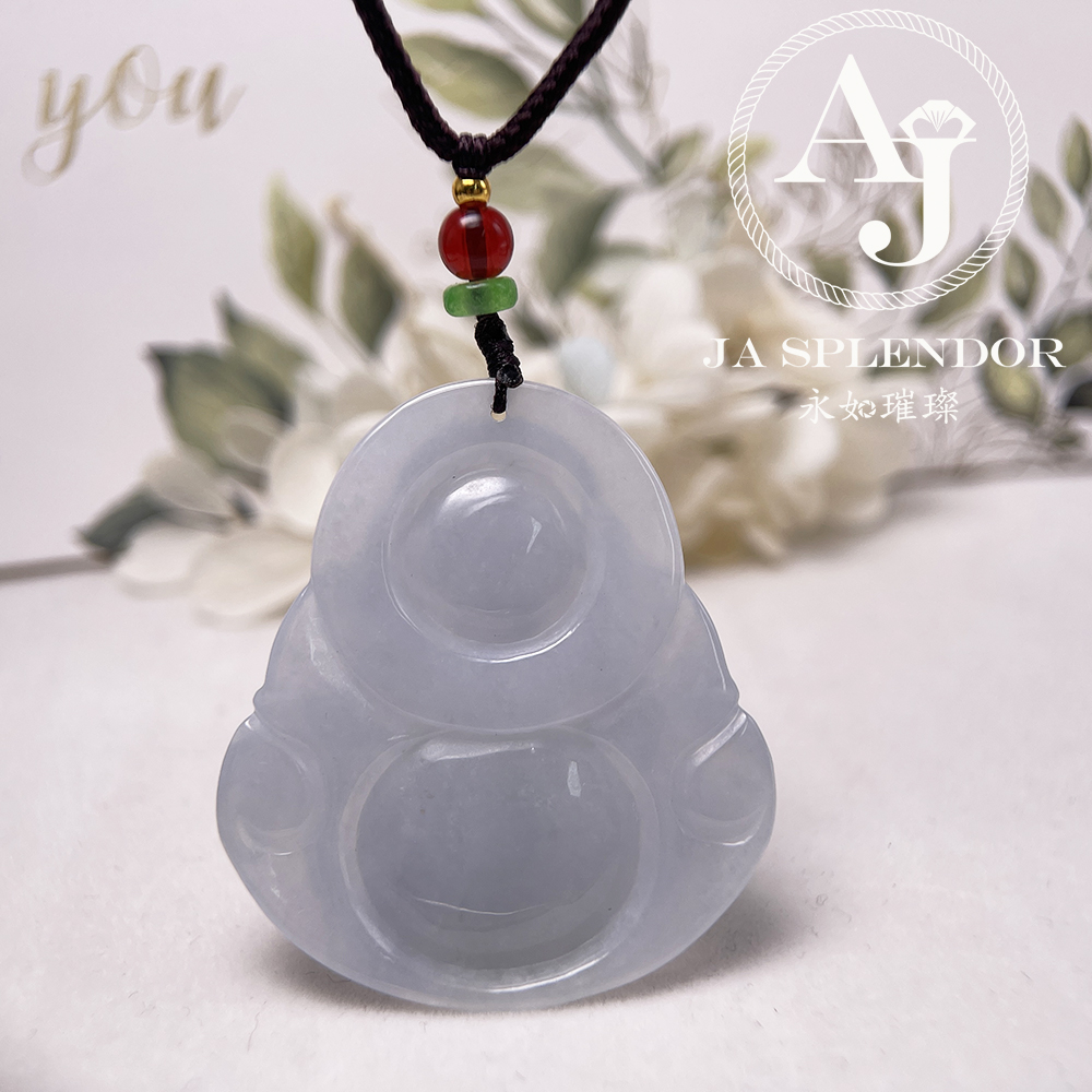 JN-1613 天然翡翠A玉 冰種淡紫笑口常開大肚佛公吊墜