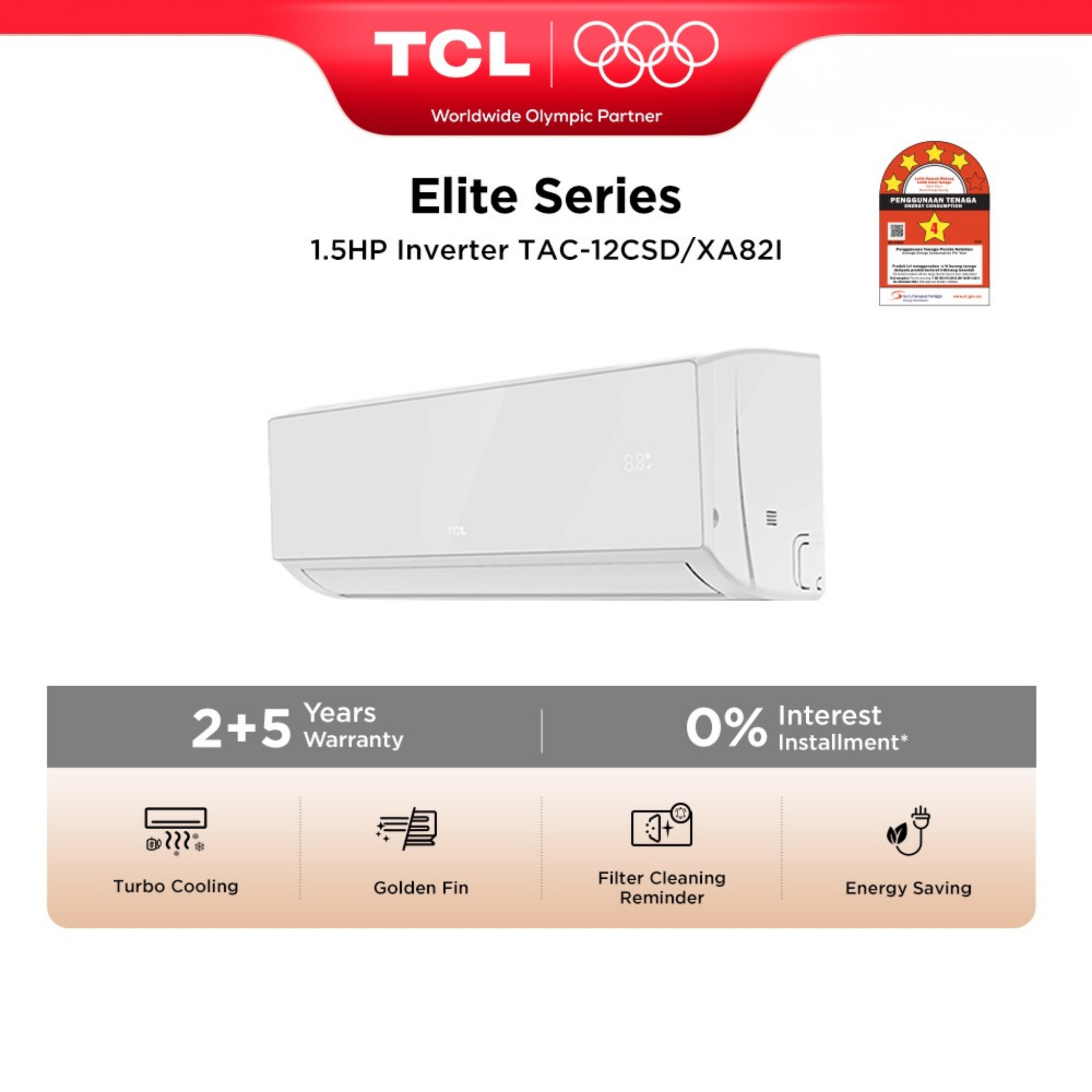 TCL 1.5HP Elite Series Inverter Air Conditioner (TAC-12CSD/XA82I)