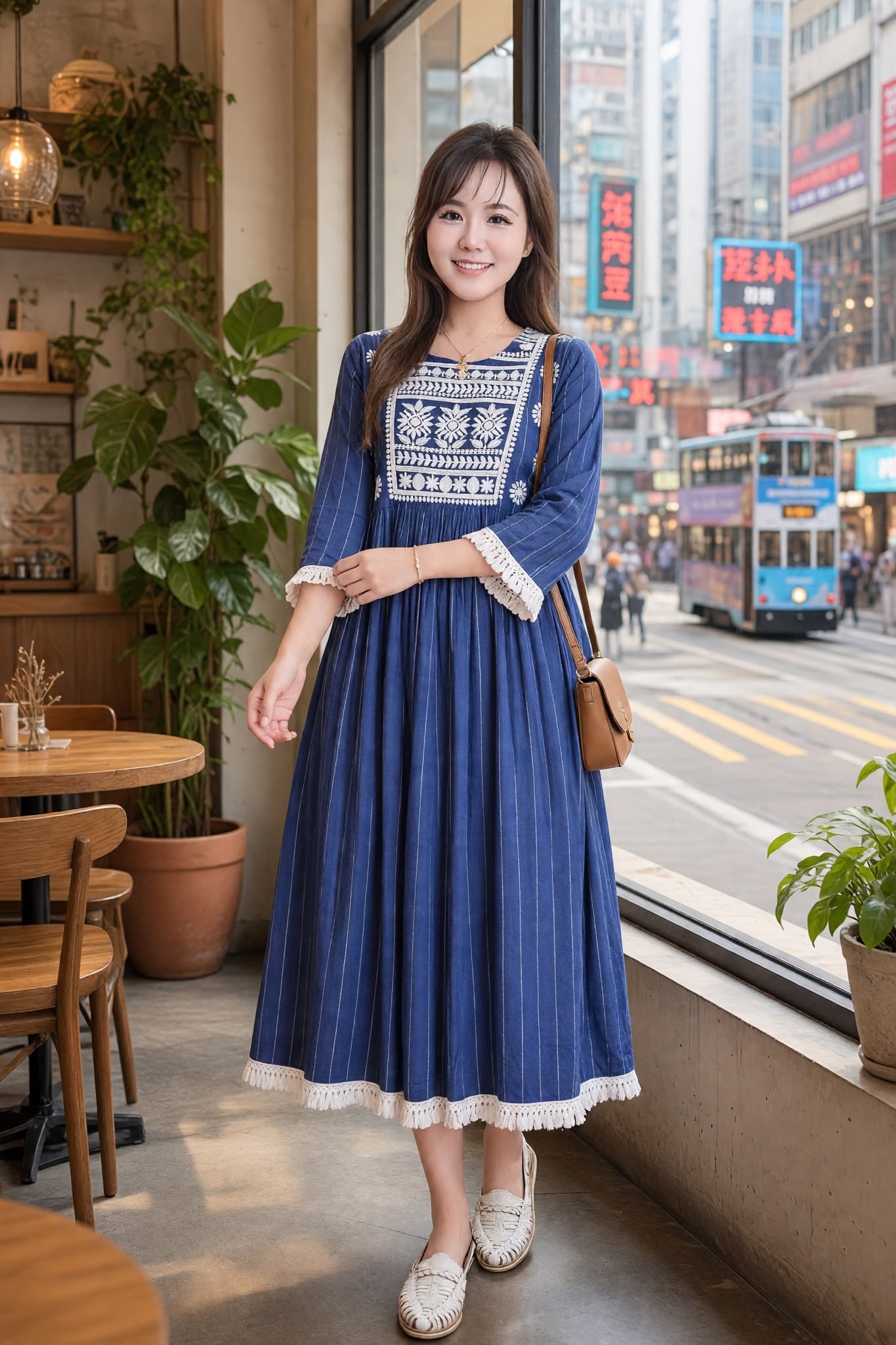 3572 Navy Blue With Pure white Emb Mid Sleeve soso OP
