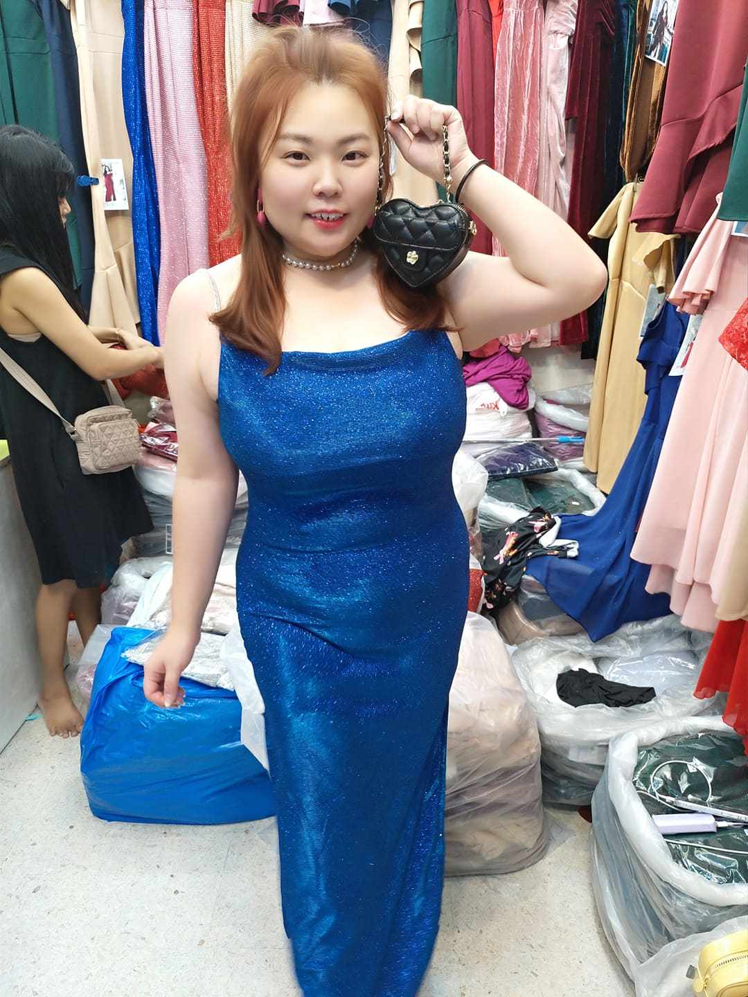 AA09/AA0009 💥新品💥细吊带亮粉边开叉修身长礼服