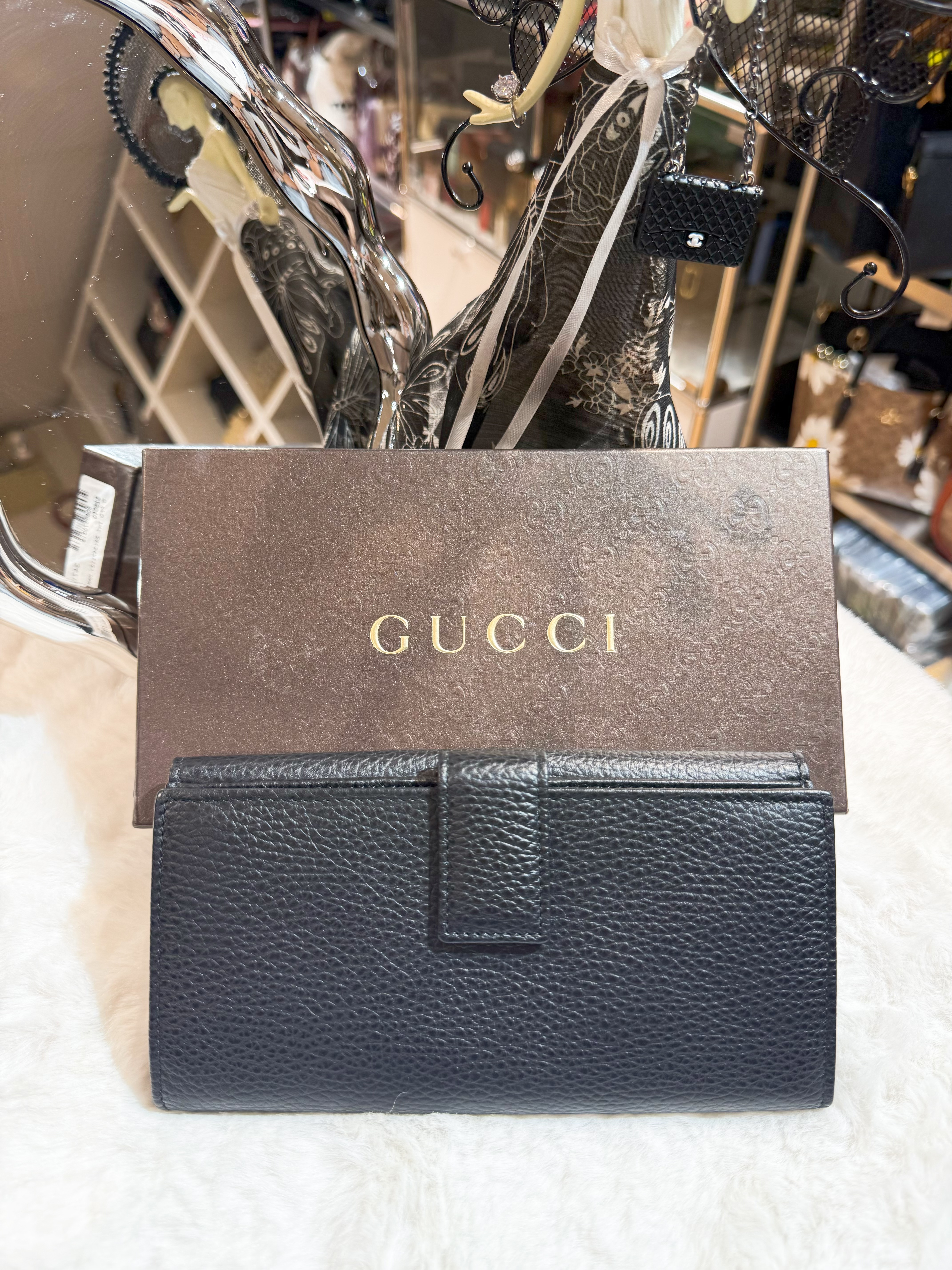 Gucci flap long wallet pebb/blk