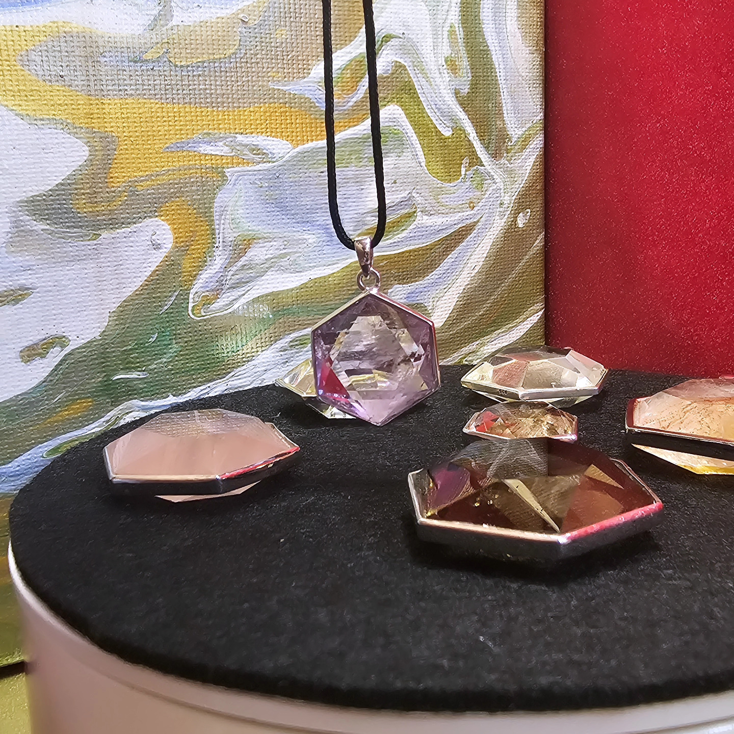 紫黃水晶六芒星925銀大衛星