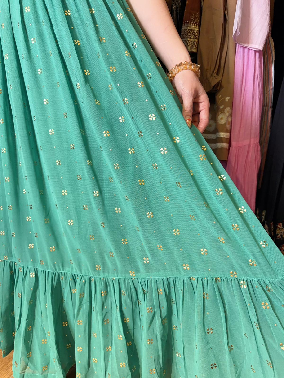 Bright Green Chiffon Sleeveless OP with Scarf  #1362