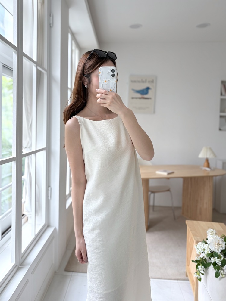 Boat Neck Layered Dress (Ivory)