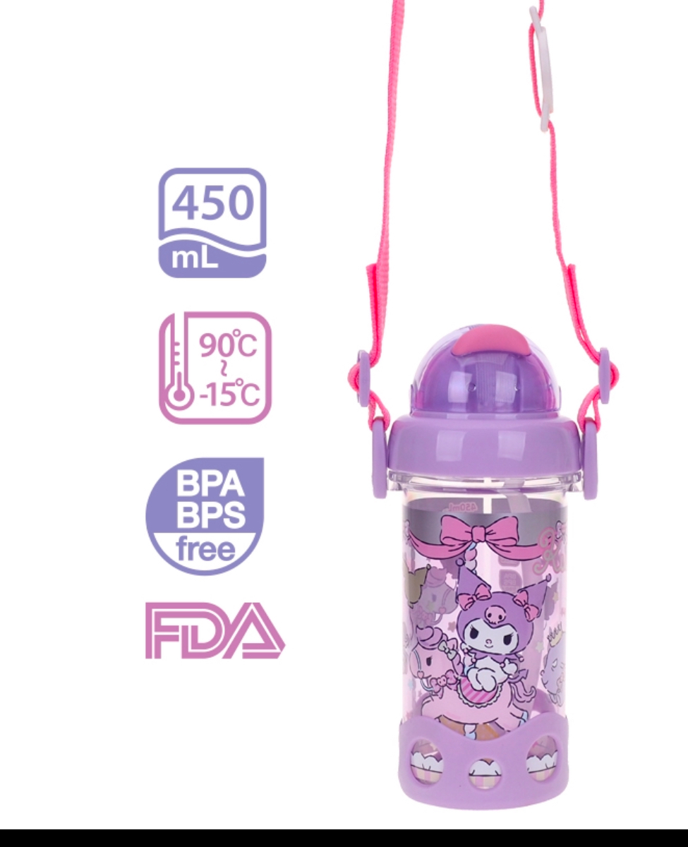 Kuromi 450ml 飲管式水樽連頸繩