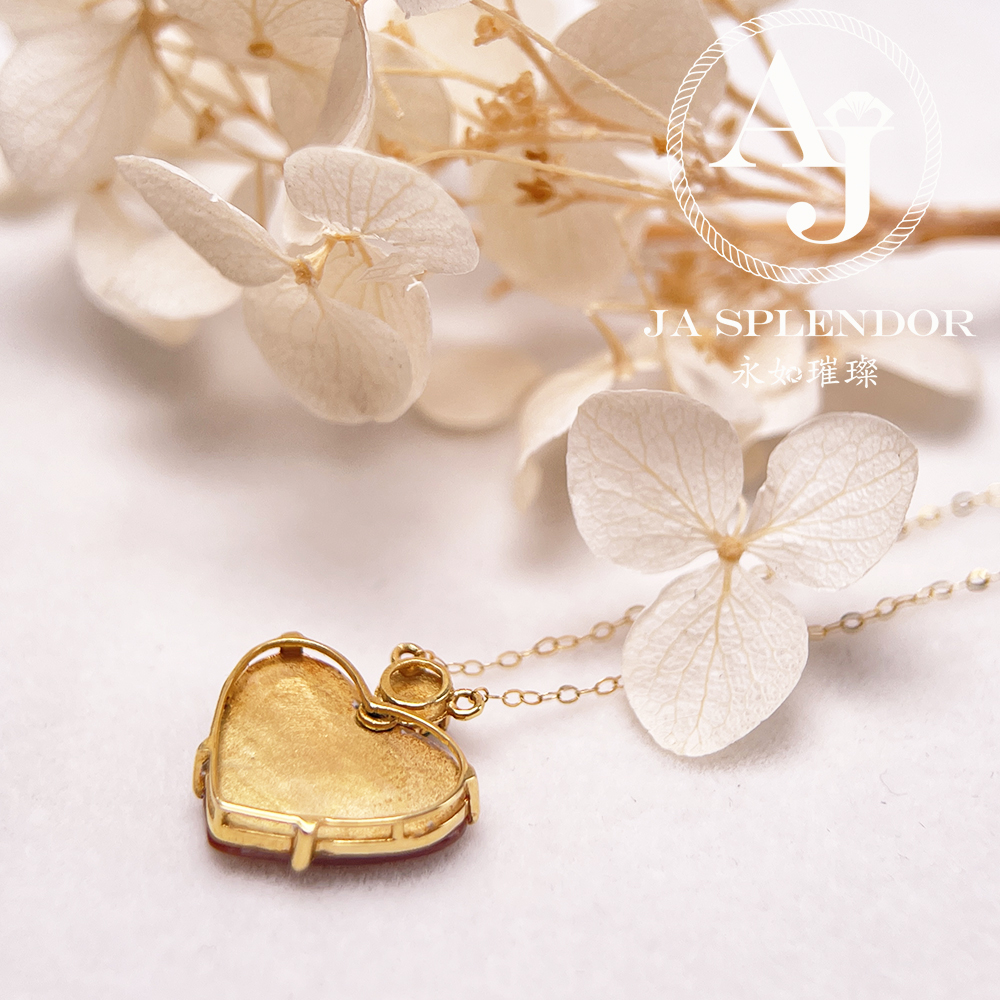 JNk-12 天然翡翠A玉 冰潤紅翡翠心心相印18K金吊墜連項鏈