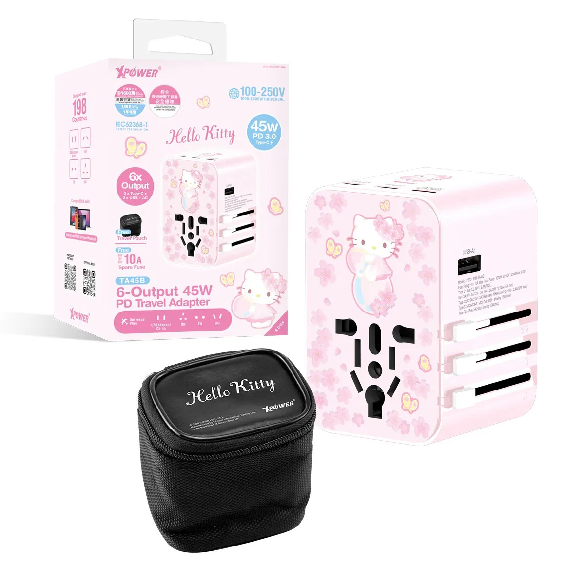 XPower x Sanrio Hello Kitty TA45B 45W 6輸出 PD3.0/PPS快充旅行充電器(HK2)