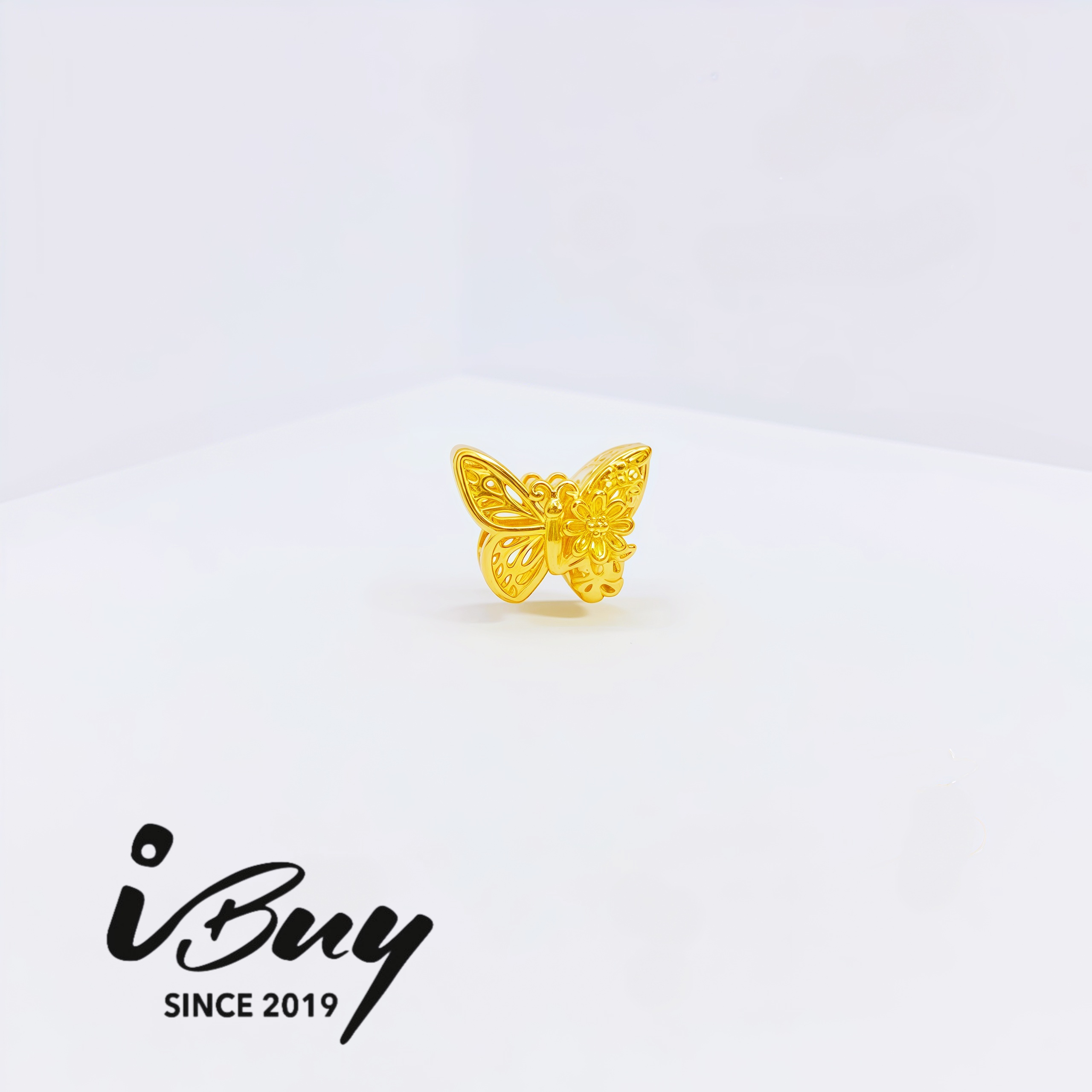 916 HARD GOLD BLOSSON BUTTERFLY CHARM BEAD 916 硬金 繁花蝴蝶串咀