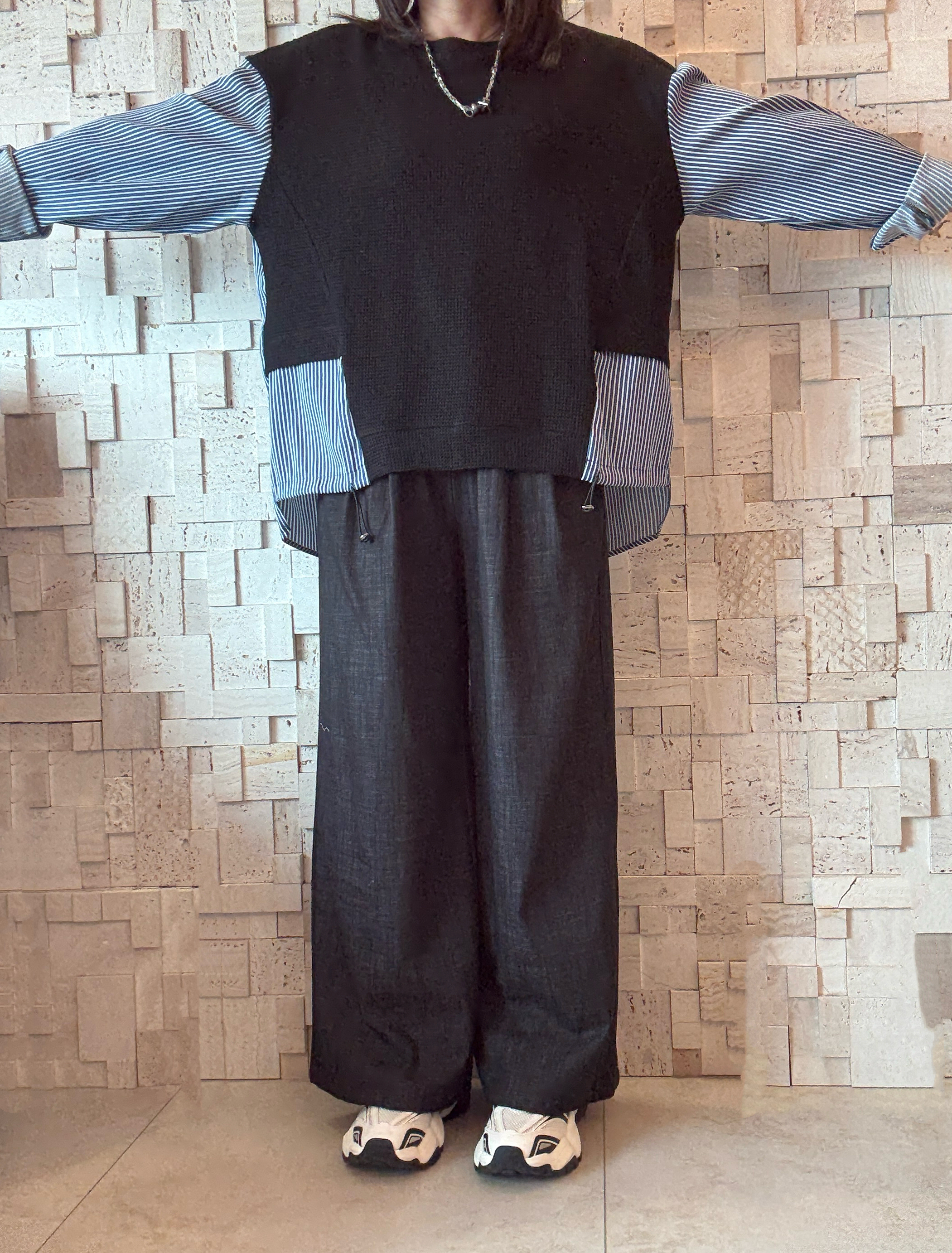 #1999 線棉拼條子Top