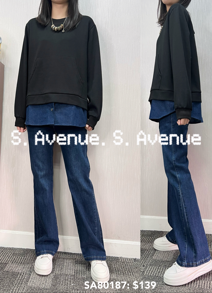 SA80187: 長袖雙袋下牛仔衫