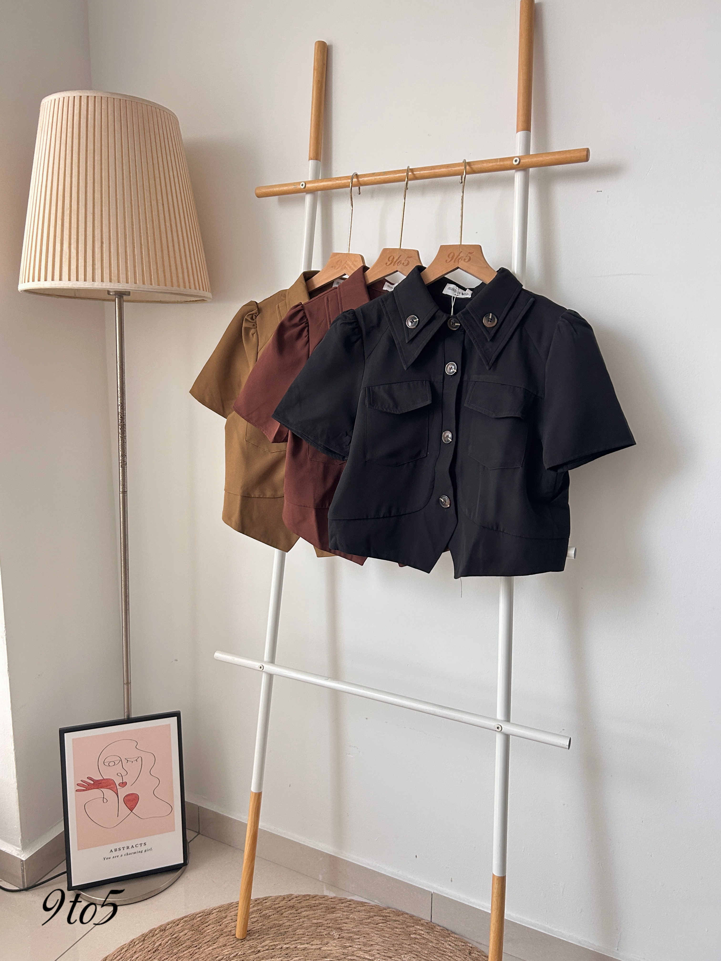 T4057 Puff Sleeve Button Top - 3 Colors 