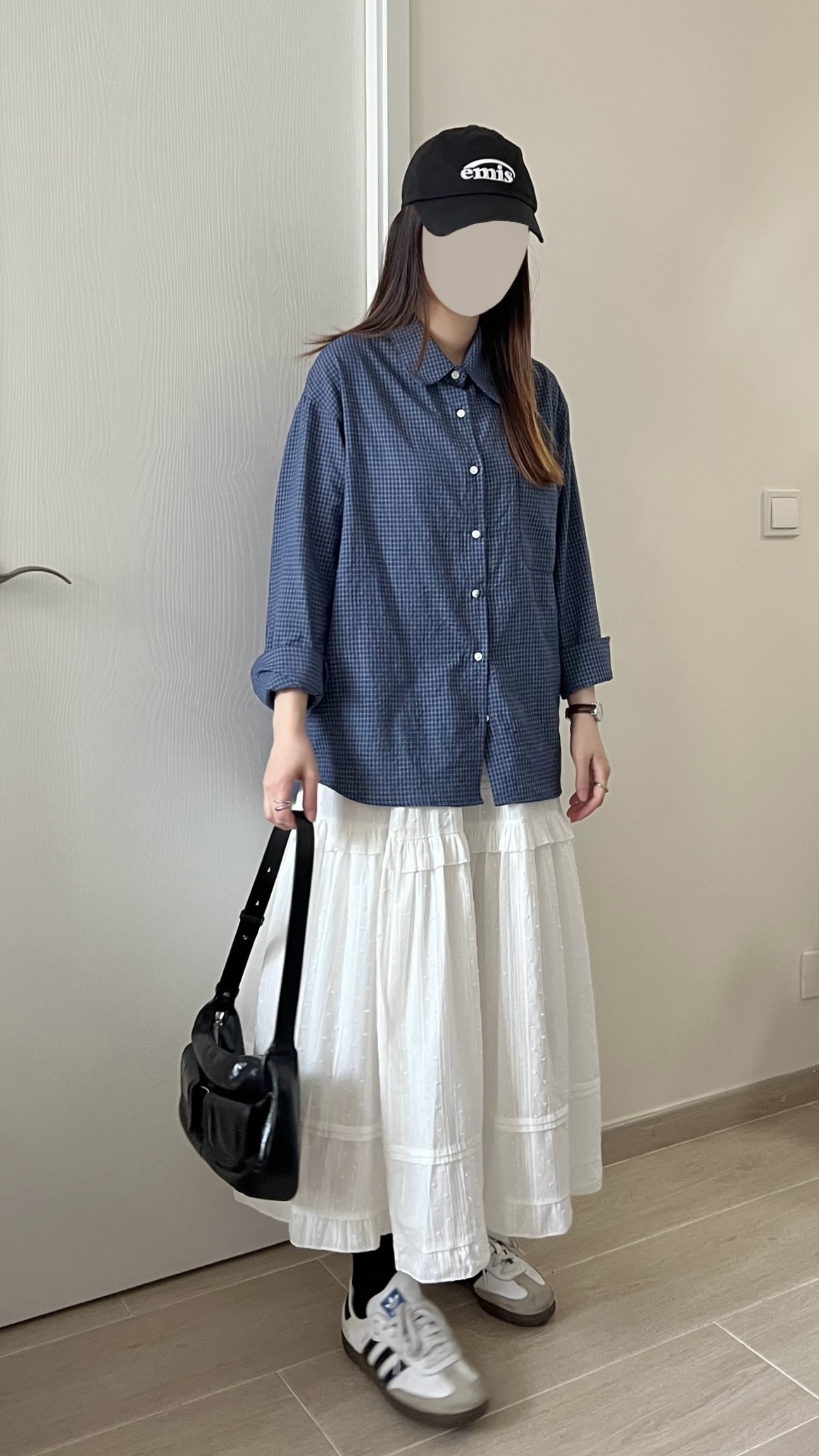 韓風細格紋薄恤衫 