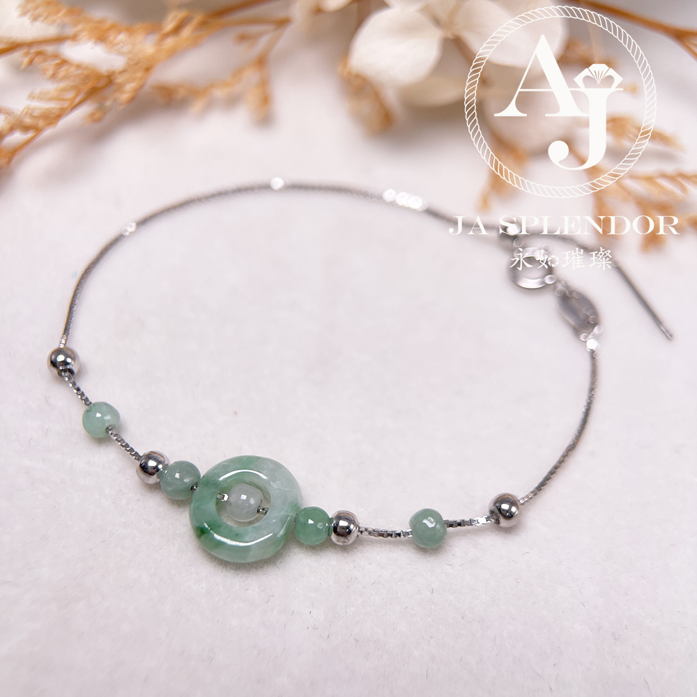 D-36J 天然翡翠A玉 薄荷糖系列純銀手鏈