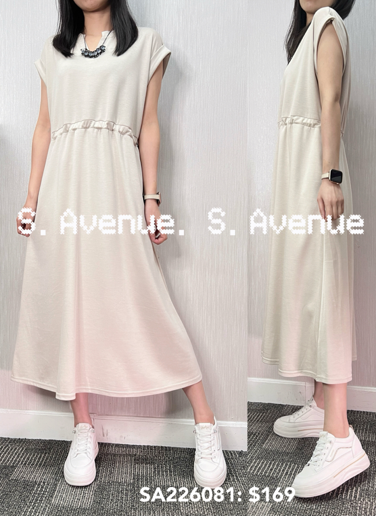 SA226081: 短袖V領束腰淨色op