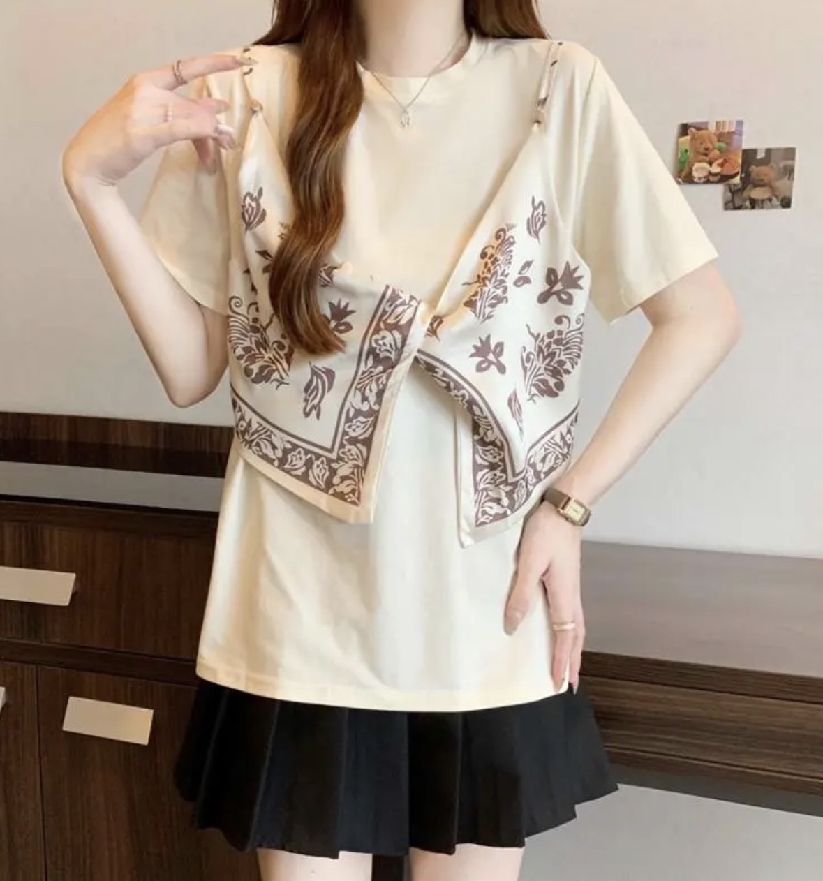 TP408韩系丝巾上衣