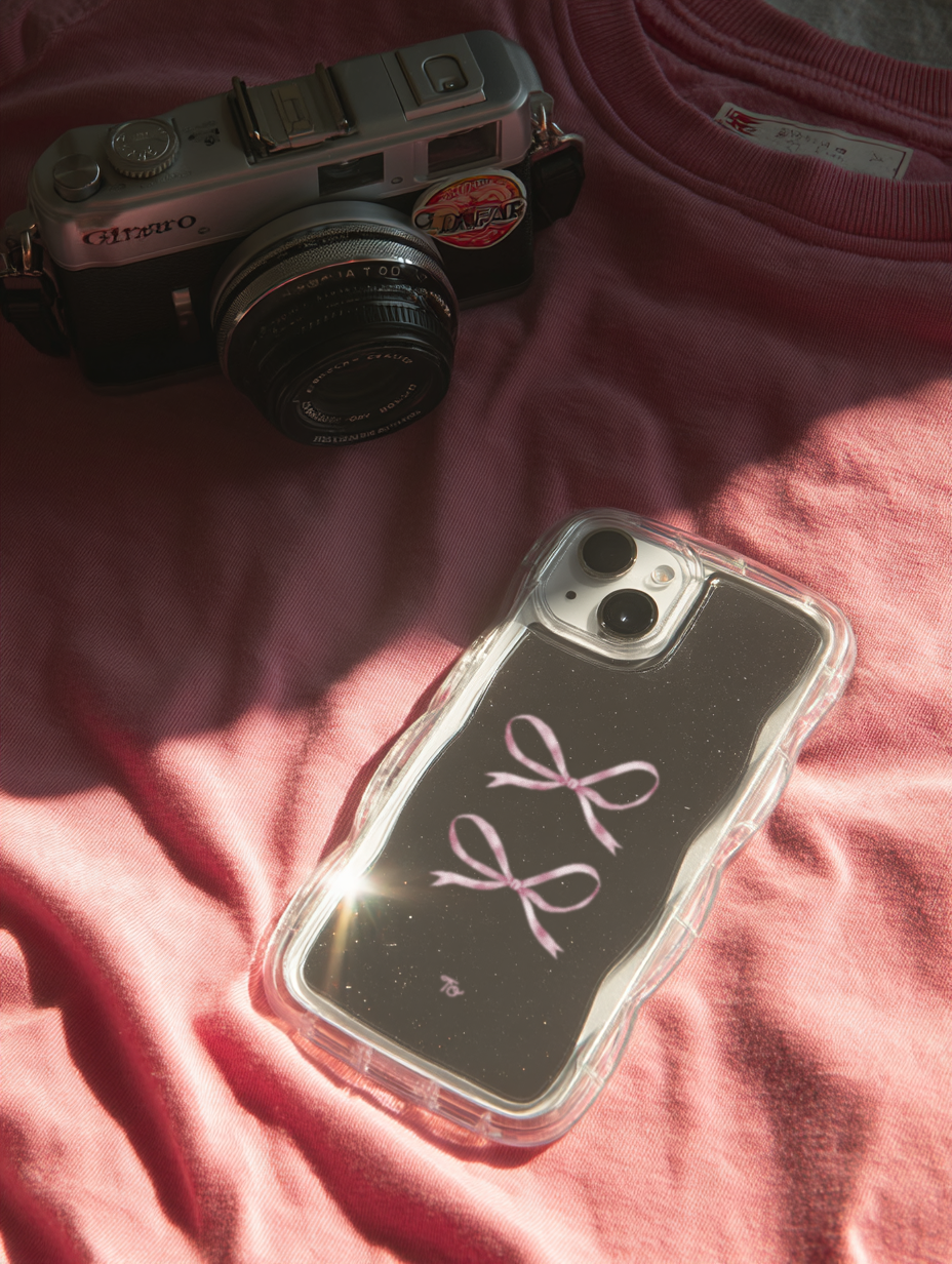 【Silky Pink Ribbon(S)】波浪邊框鏡面 iPhone Case 