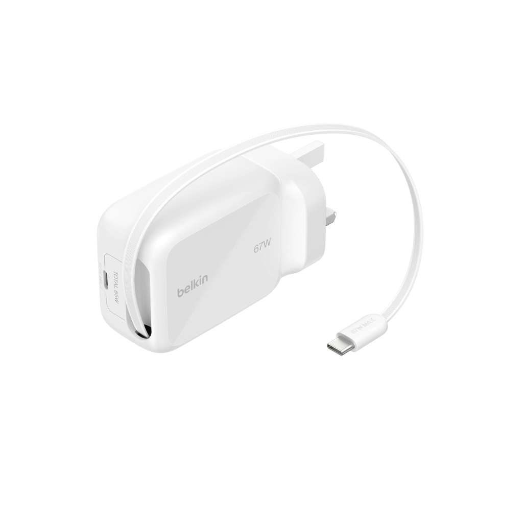 belkin UltraCharge GaN 伸縮線充電器 67W WCH022myWH 香港行貨