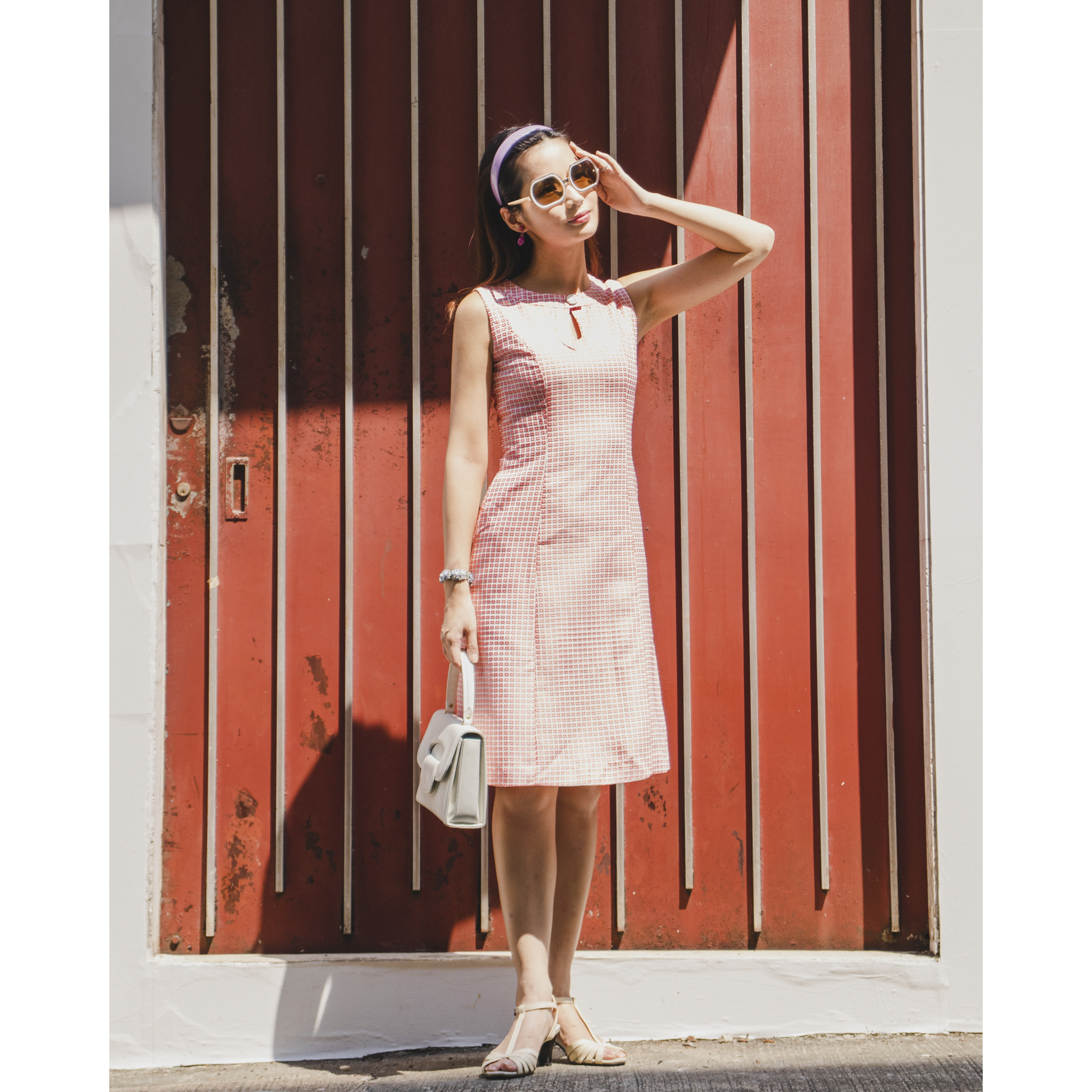 (Ready-Made) 1960s MOD Pink Raised Geometric Pattern Shift Dress (FM138)
