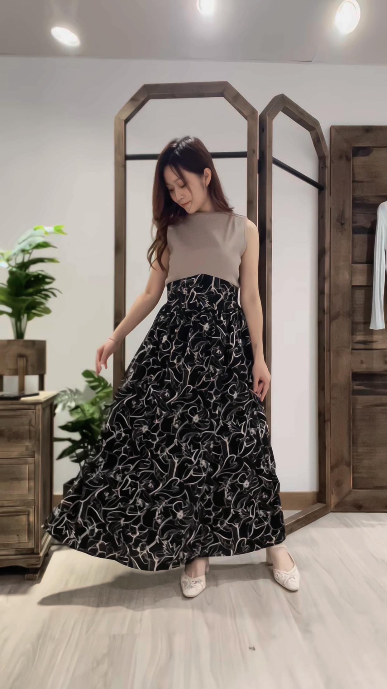 懶人必購👒假兩件花卉拼色洋裝裙(JP)[可可色]362411