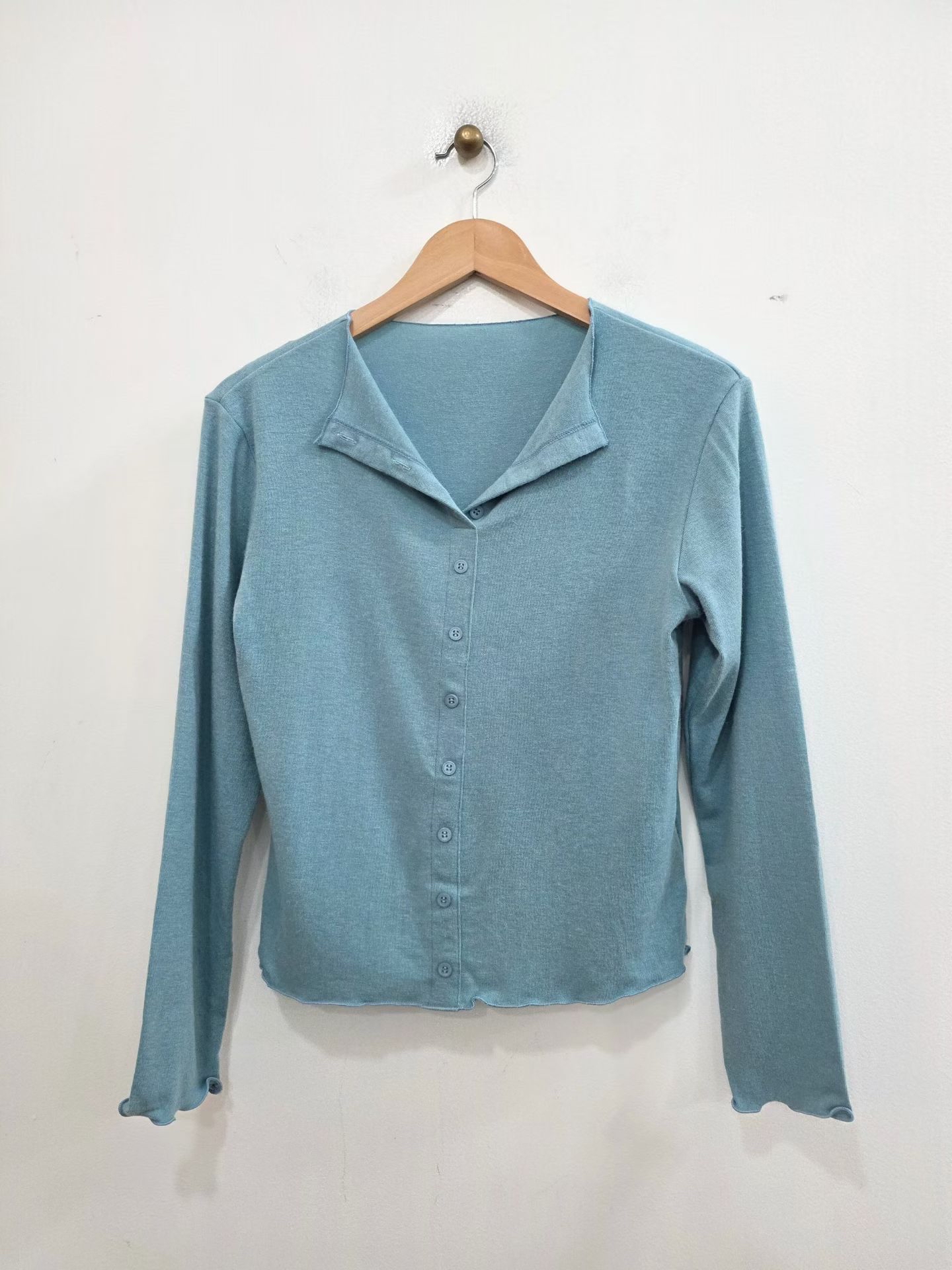 Button up rabbit hair wool basic tee 