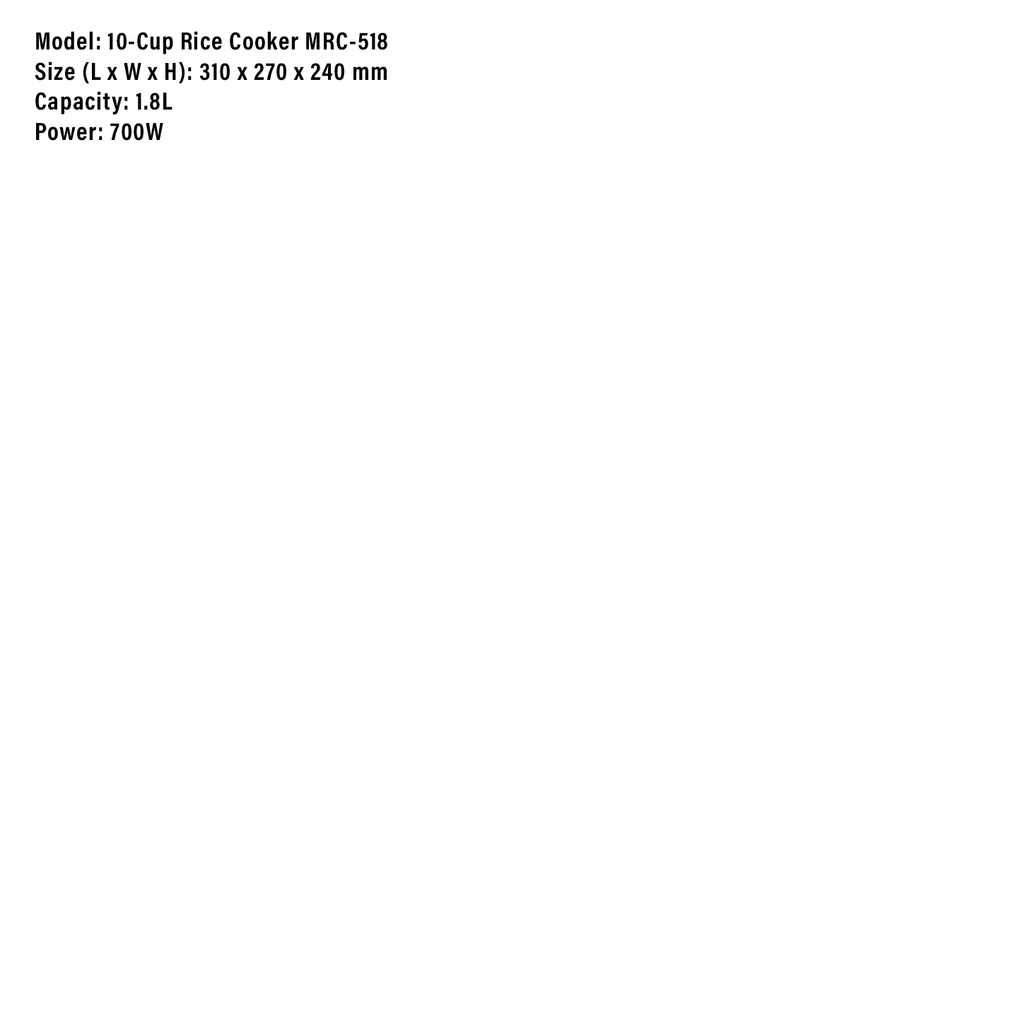 Milux 1.8L Conventional Rice Cooker (MRC-518)