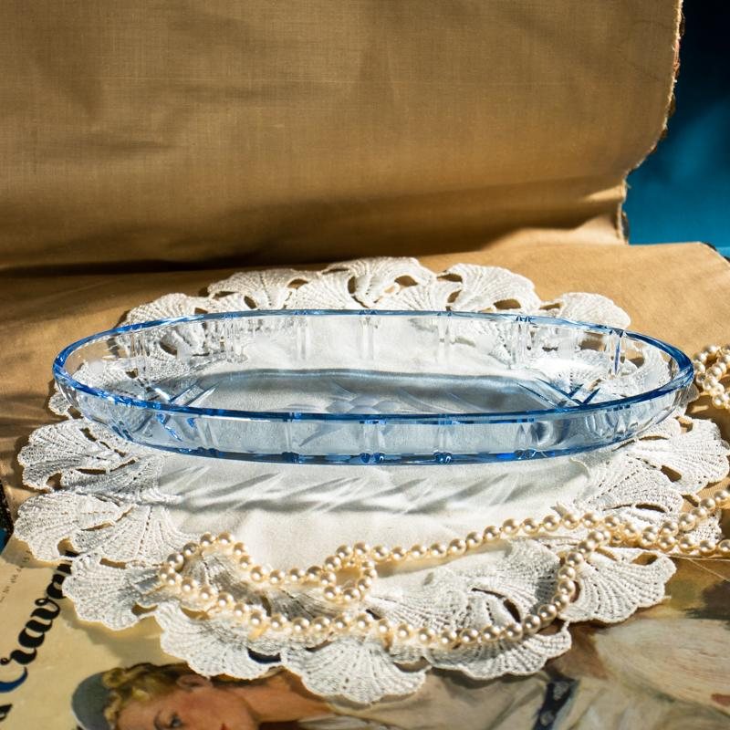 Vintage Mid-Century German Etched Pattern Glass Dressing Table Set - Tray , Powder Box & Perfume bottle (MW018)