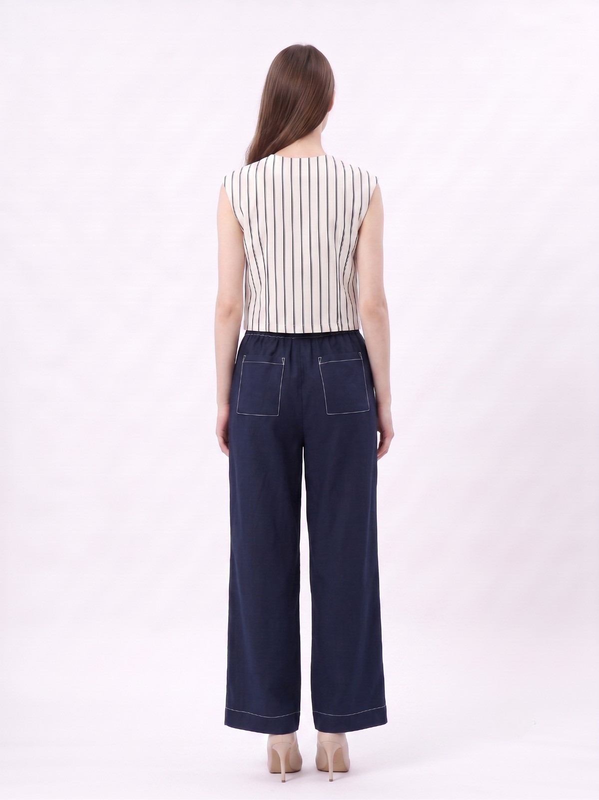 E8259BB Mila Striped Button Detail Crop Top