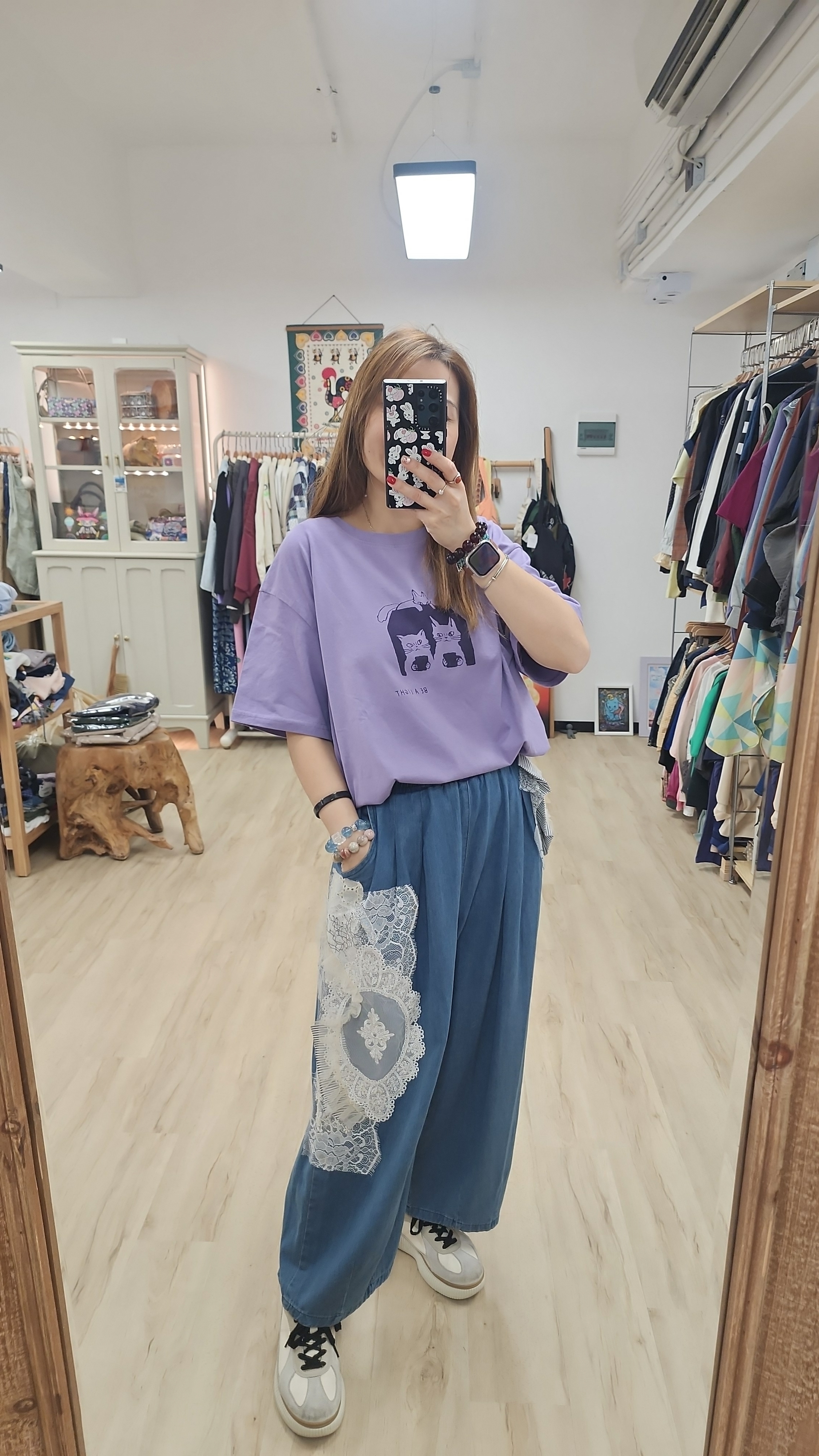 韓國紫貓貓印圖Tee