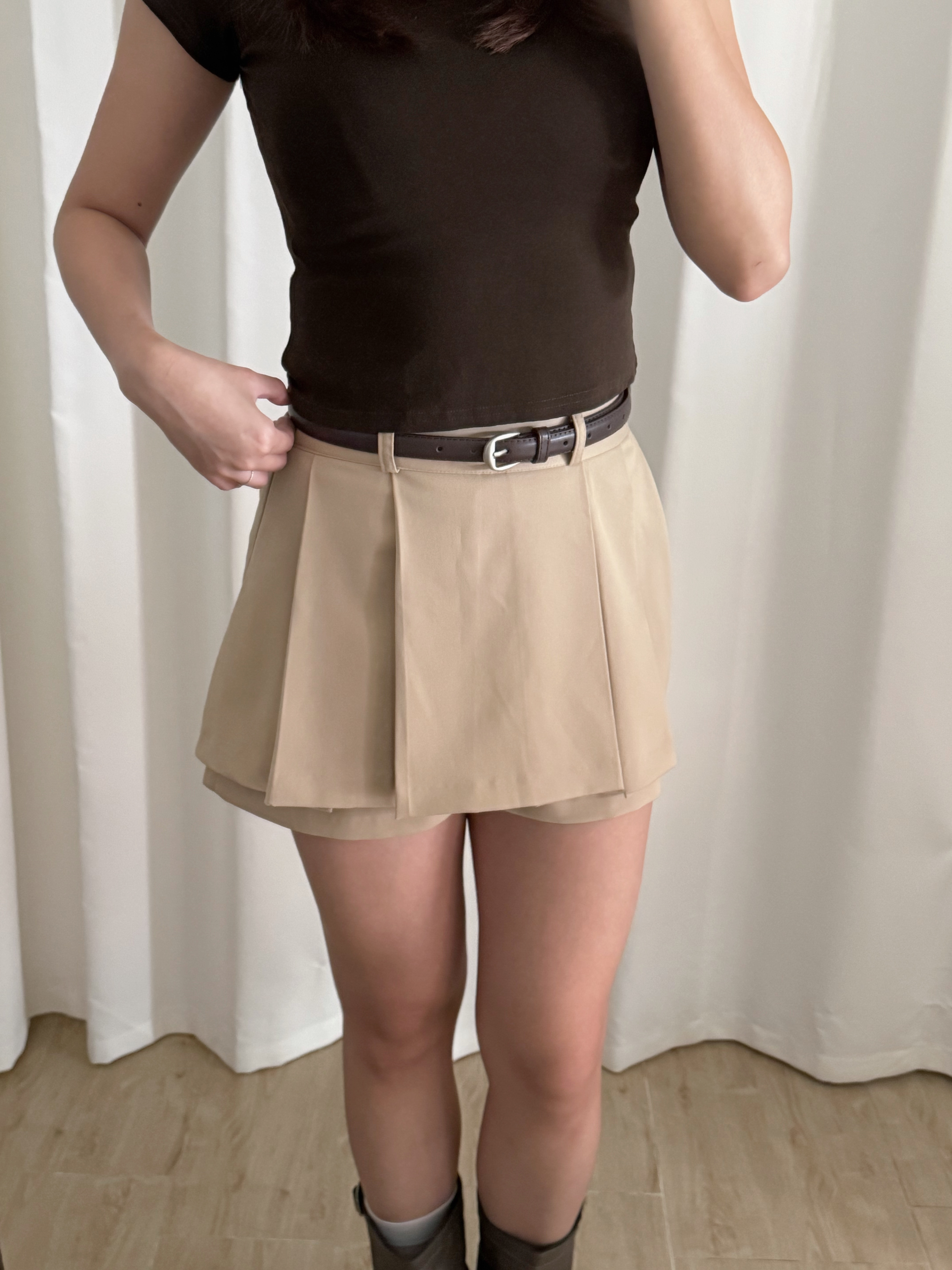 半橡筋百褶短裙褲(四色入)